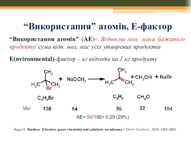 “Використання” атомів, Е-фактор Roger A. Sheldon, E factors, green chemistry and