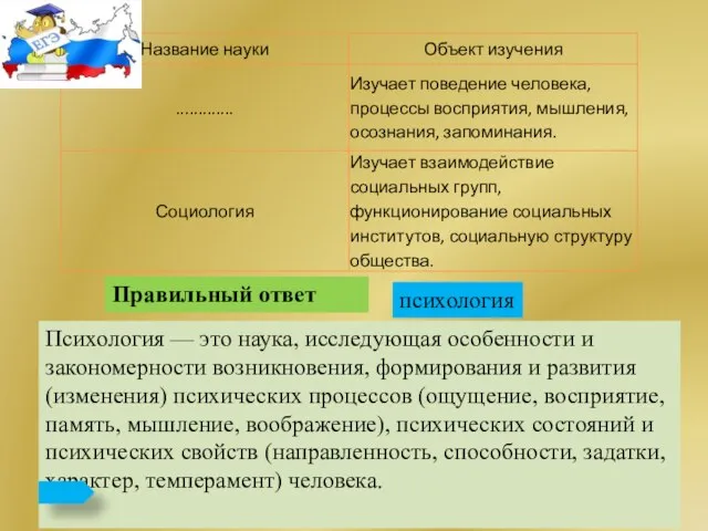 Правильный ответ психология Психология — это наука, исследующая особенности и закономерности