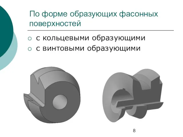 По форме образующих фасонных поверхностей с кольцевыми образующими с винтовыми образующими