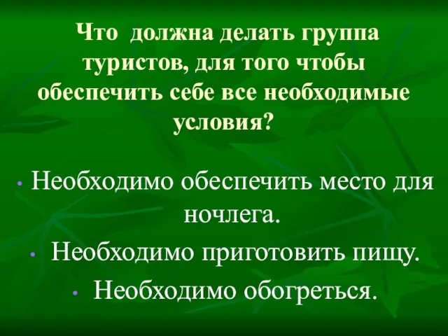 Что должна делать группа туристов, для того чтобы обеспечить себе все