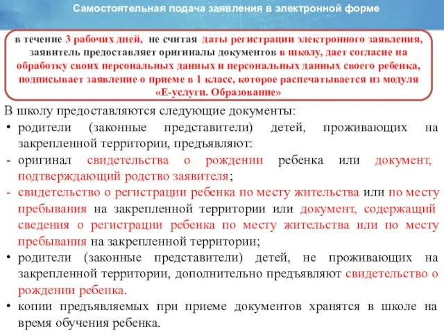 Самостоятельная подача заявления в электронной форме в течение 3 рабочих дней,