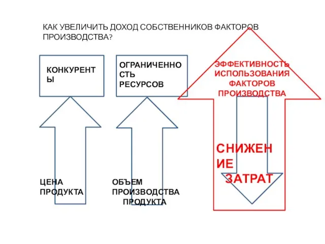 КАК УВЕЛИЧИТЬ ДОХОД СОБСТВЕННИКОВ ФАКТОРОВ ПРОИЗВОДСТВА? ЦЕНА ПРОДУКТА КОНКУРЕНТЫ ОГРАНИЧЕННОСТЬ РЕСУРСОВ