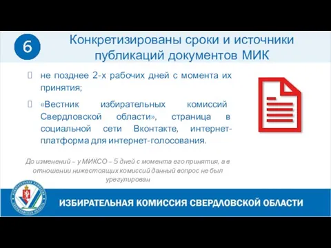 не позднее 2-х рабочих дней с момента их принятия; «Вестник избирательных