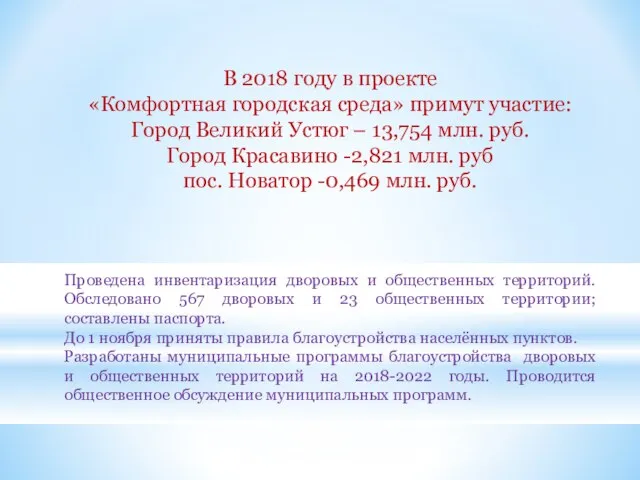 В 2018 году в проекте «Комфортная городская среда» примут участие: Город