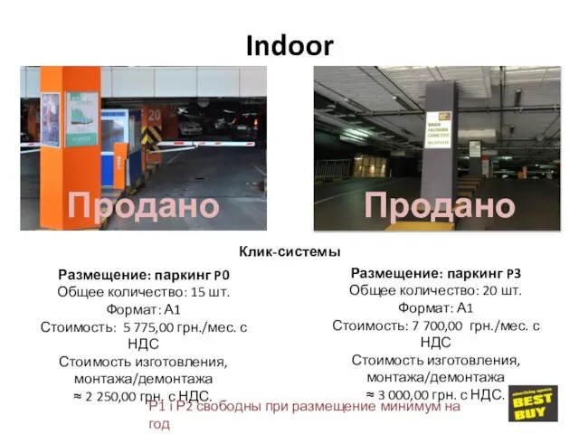 Клик-системы Indoor Размещение: паркинг P0 Общее количество: 15 шт. Формат: А1