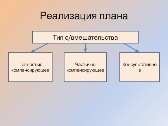 Реализация плана Тип с/вмешательства Полностью компенсирующее Частично компенсирующее Консультативное