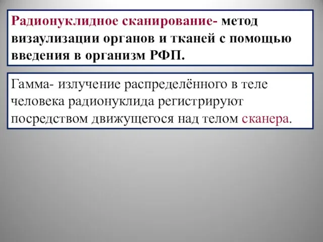 Радионуклидное сканирование- метод визаулизации органов и тканей с помощью введения в