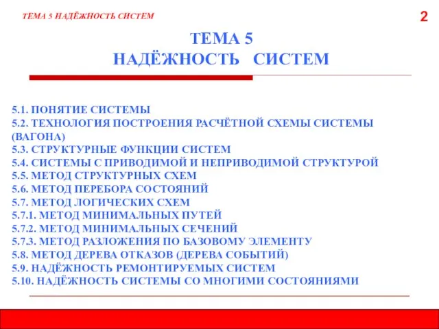 2 ТЕМА 5 НАДЁЖНОСТЬ СИСТЕМ ТЕМА 5 НАДЁЖНОСТЬ СИСТЕМ 5.1. ПОНЯТИЕ