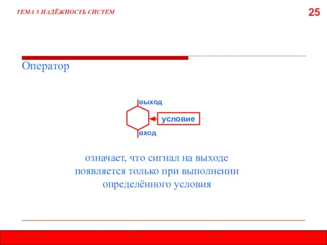 25 ТЕМА 5 НАДЁЖНОСТЬ СИСТЕМ Оператор выход вход означает, что сигнал