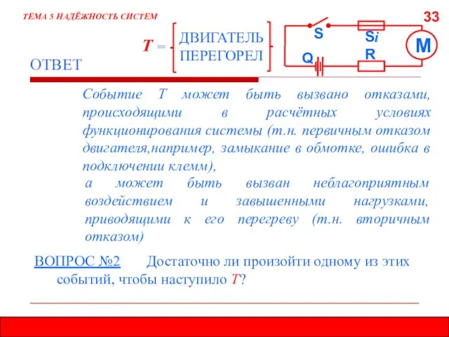 ДВИГАТЕЛЬ ПЕРЕГОРЕЛ 33 ОТВЕТ ТЕМА 5 НАДЁЖНОСТЬ СИСТЕМ Событие Т может