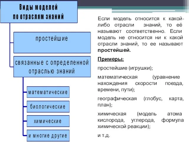 Если модель относится к какой-либо отрасли знаний, то её называют соответственно.