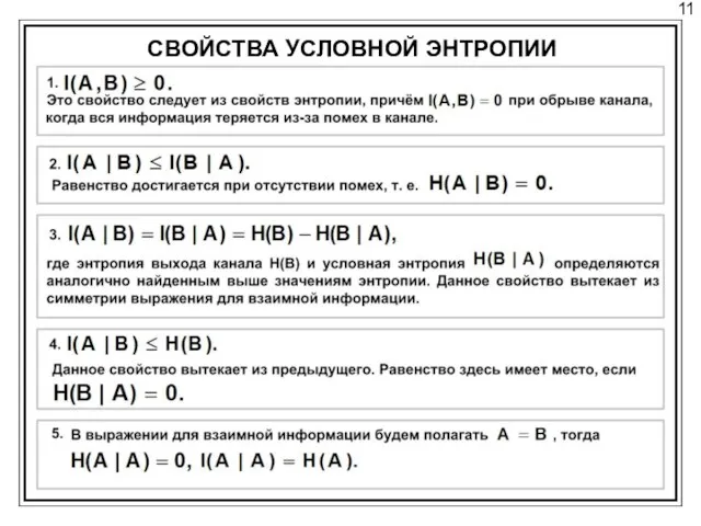 11 СВОЙСТВА УСЛОВНОЙ ЭНТРОПИИ