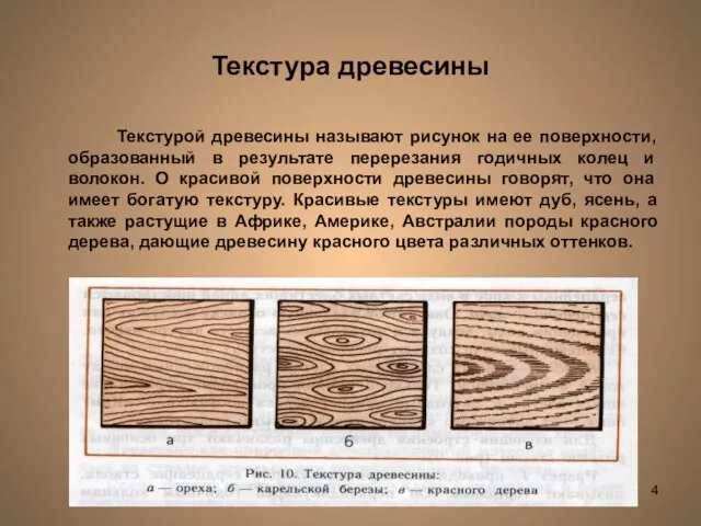 Лешуков Сергей Иванович Текстура древесины Текстурой древесины называют рисунок на ее