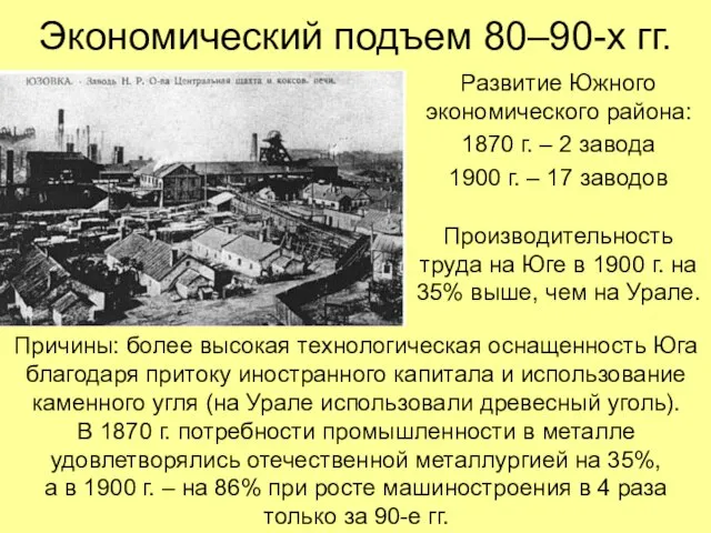 Экономический подъем 80–90-х гг. Развитие Южного экономического района: 1870 г. –