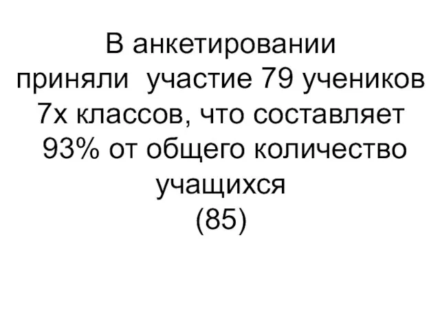 В анкетировании приняли участие 79 учеников 7х классов, что составляет 93% от общего количество учащихся (85)