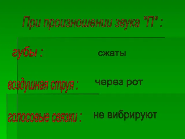 При произношении звука "П" : губы : сжаты воздушная струя :