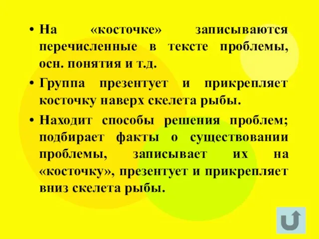 На «косточке» записываются перечисленные в тексте проблемы, осн. понятия и т.д.