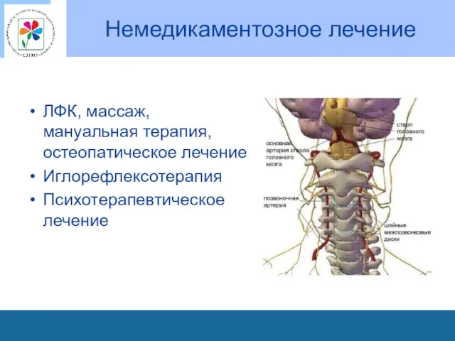 Немедикаментозное лечение ЛФК, массаж, мануальная терапия, остеопатическое лечение Иглорефлексотерапия Психотерапевтическое лечение