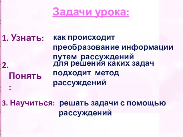 Задачи урока: 1. Узнать: 2. Понять: 3. Научиться: как происходит преобразование