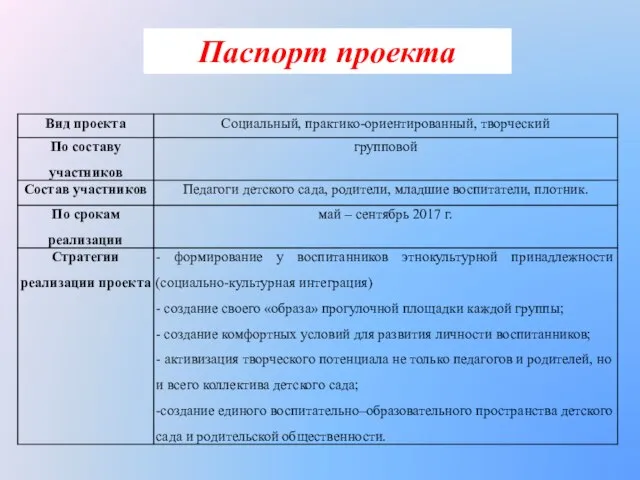 Паспорт проекта