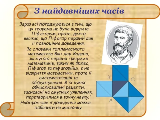 З найдавніших часів Зараз всі погоджуються з тим, що ця теорема