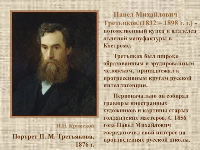 И.Н. Крамской Портрет П. М. Третьякова, 1876 г. Павел Михайлович Третьяков