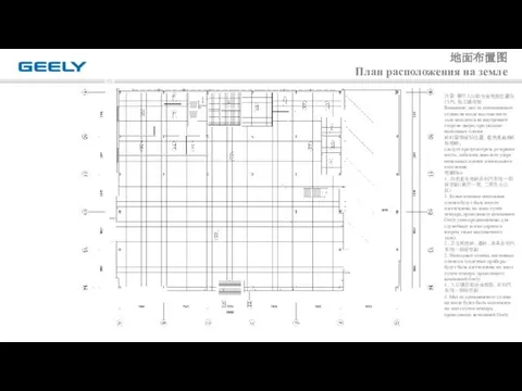 地面布置图 План расположения на земле 注意：展厅入口铝合金地垫位置在门内，施工铺设地 Внимание: мат из алюминиевого сплава