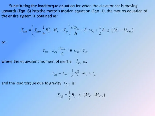 Substituting the load torque equation for when the elevator car is