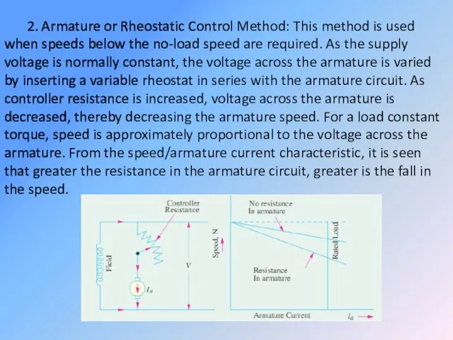 2. Armature or Rheostatic Control Method: This method is used when