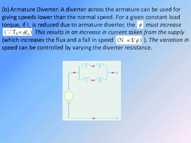 (b) Armature Diverter: A diverter across the armature can be used