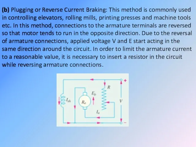 (b) Plugging or Reverse Current Braking: This method is commonly used