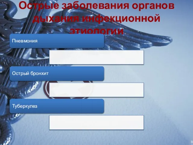 Острые заболевания органов дыхания инфекционной этиологии Пневмония Острый бронхит Туберкулез