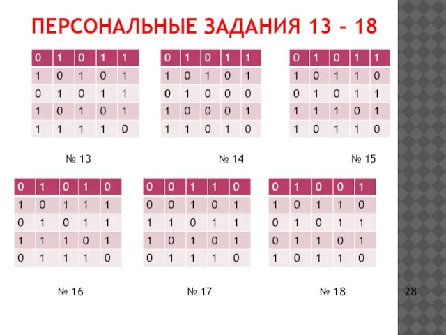 ПЕРСОНАЛЬНЫЕ ЗАДАНИЯ 13 - 18 № 13 № 14 № 15