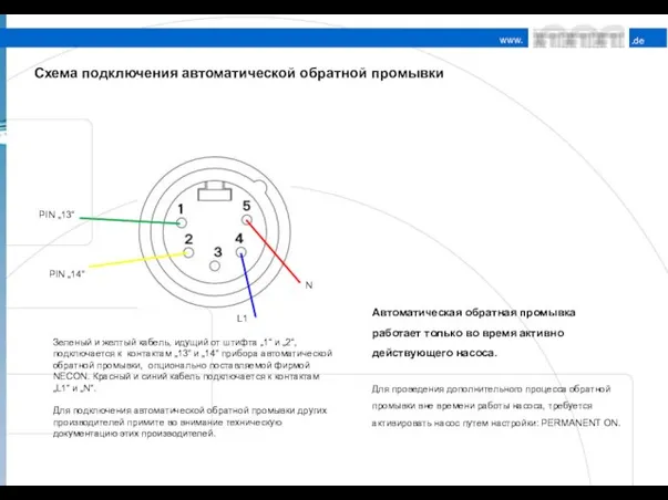 Схема подключения автоматической обратной промывки Автоматическая обратная промывка работает только во