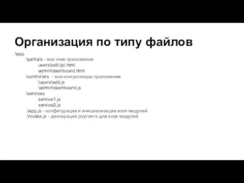 Организация по типу файлов .\app \partials - все view приложения users\edit.tpl.html