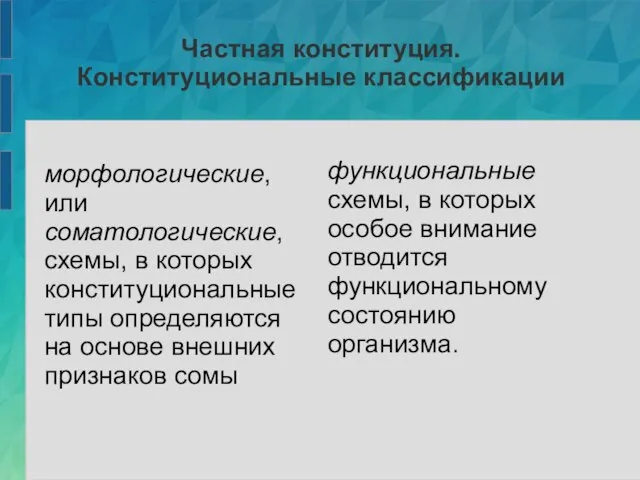 Частная конституция. Конституциональные классификации морфологические, или соматологические, схемы, в которых конституциональные