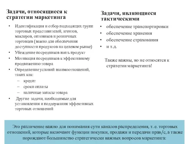 Это различение важно для понимания сути каналов распределения, т. е. торговых