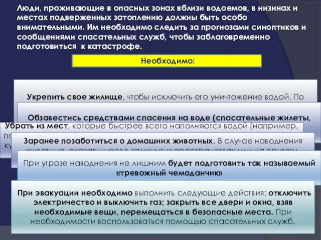 Люди, проживающие в опасных зонах вблизи водоемов, в низинах и местах