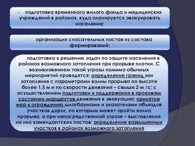 - подготовка временного жилого фонда и медицинских учреждений в районах, куда