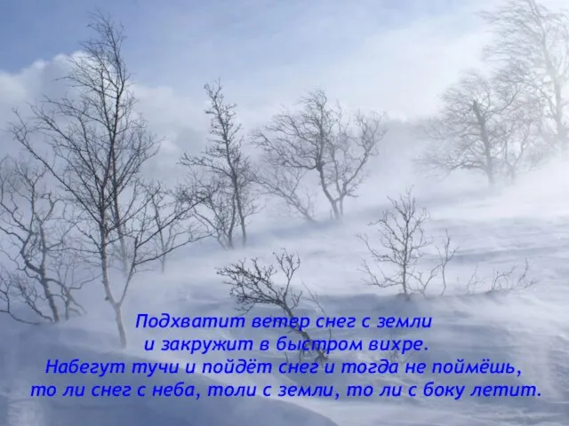 Подхватит ветер снег с земли и закружит в быстром вихре. Набегут