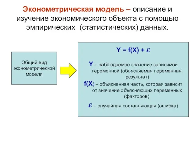 Эконометрическая модель – описание и изучение экономического объекта с помощью эмпирических