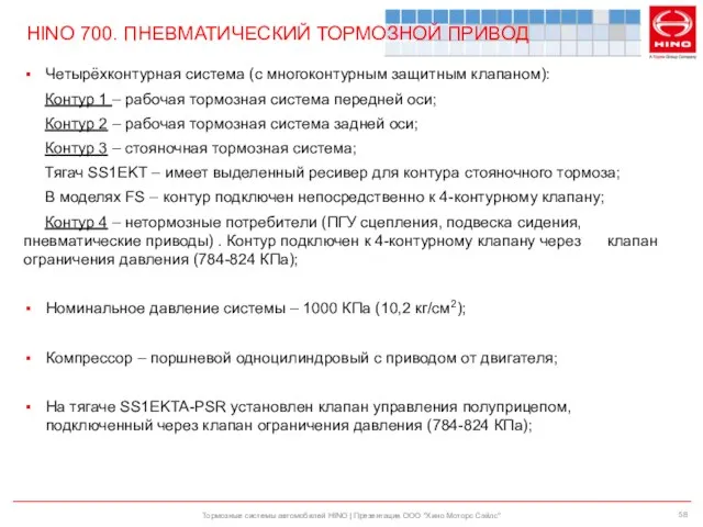 Тормозные системы автомобилей HINO | Презентация ООО "Хино Моторс Сэйлс" HINO