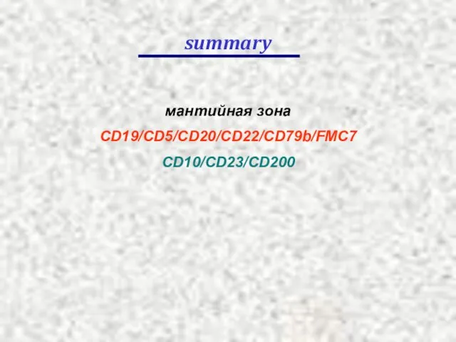 summary мантийная зона CD19/CD5/CD20/CD22/CD79b/FMC7 CD10/CD23/CD200