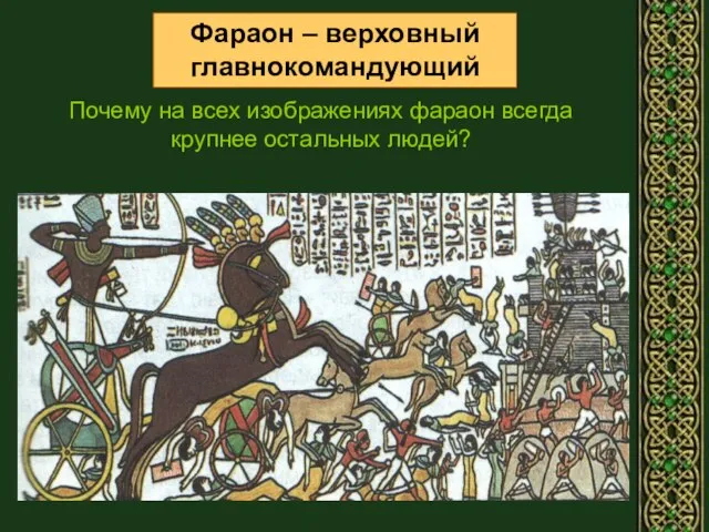 Фараон – верховный главнокомандующий Почему на всех изображениях фараон всегда крупнее остальных людей?