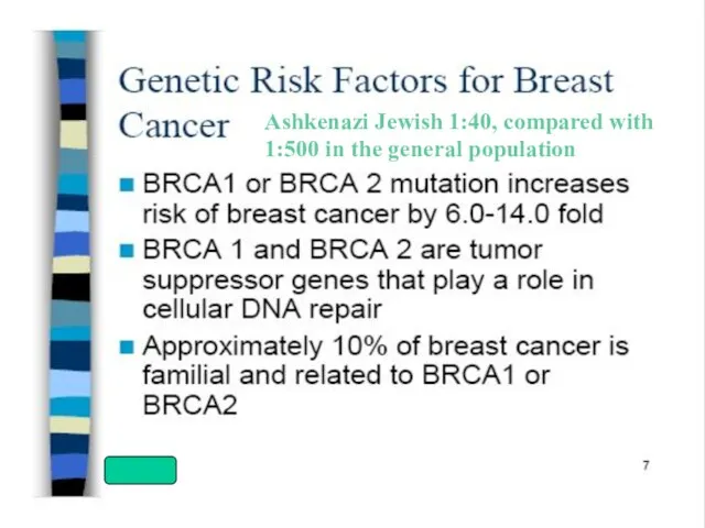 Ashkenazi Jewish 1:40, compared with 1:500 in the general population
