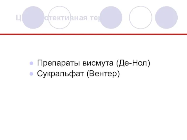 Цитопротективная терапия Препараты висмута (Де-Нол) Сукральфат (Вентер)