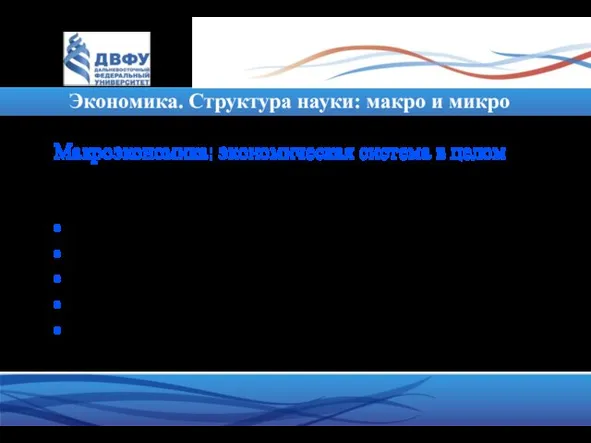 Экономика. Структура науки: макро и микро Макроэкономика: экономическая система в целом