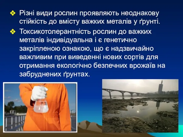 Різні види рослин проявляють неоднакову стійкість до вмісту важких металів у