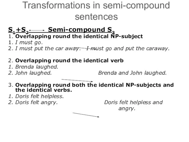 Transformations in semi-compound sentences S1+S2 Semi-compound S3 1. Overlapping round the