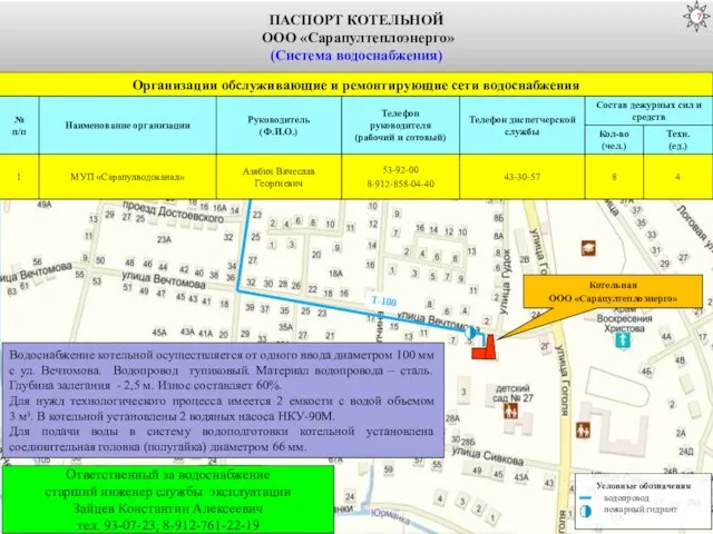 Котельная ООО «Сарапултеплоэнерго» Водоснабжение котельной осуществляется от одного ввода диаметром 100